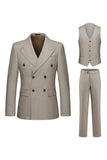 Herrkläder med mörk khaki Peak Lapel 3-delade kostymer
