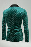 Green Velvet Check Peak Lapel Herrbalkavaj
