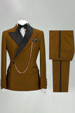 Slim Fit 2-delade Khaki Peak Lapel herrkostymer