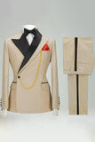 Slim Fit 2-delade Khaki Peak Lapel herrkostymer