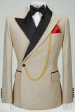 Slim Fit 2-delade Khaki Peak Lapel herrkostymer