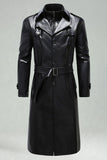 Svart Lädertrenchcoat med Notched Lapel och Bälte
