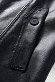Svart Lädertrenchcoat med Notched Lapel och Bälte