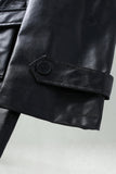Svart Lädertrenchcoat med Notched Lapel och Bälte