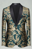 Green Jacquard 2-delade sjal-kragar herrbaldräkter