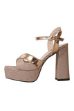 Glitter Rose Golden Chunky High Toe Prom High Hoses med öppen tå