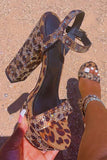 Öppna kaffe Leopardmönstrade Chunky Bal High Heels Pumps med strassstenar