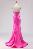 Sweetheart Fuchsia Mermaid Korsettprydd lång balklänning med slits