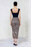 Svart och brun Leopard fyrkantig hals Bodycon Midi arbetsklänning