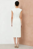 Sheath Ivory V-ringad midi-arbetsklänning med bälte