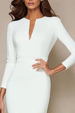 Ivory Bodycon midi-arbetsklänning med rundhalsad hals och 3/4-ärmar