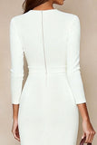 Ivory Bodycon midi-arbetsklänning med rundhalsad hals och 3/4-ärmar