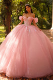 Glittrande off-the-shoulder rosa balklänning Quinceañera-klänning