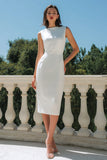 Vit Bodycon Satin Bateau Neck Midi förlovningsklänning