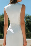 Vit Bodycon Satin Bateau Neck Midi förlovningsklänning
