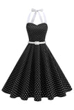 Halter Polka Spots Royal Blue A-linje 1950-talsklänning