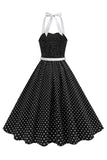 Halter Polka Spots Royal Blue A-linje 1950-talsklänning