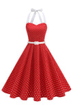 Halter Polka Spots Royal Blue A-linje 1950-talsklänning