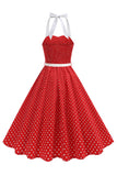 Halter Polka Spots Royal Blue A-linje 1950-talsklänning