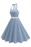 Prickiga halter svart A-linje 1950-talsklänning med rosett