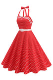 Prickiga halter svart A-linje 1950-talsklänning med rosett