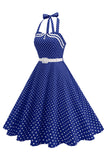 Prickiga halter svart A-linje 1950-talsklänning med rosett