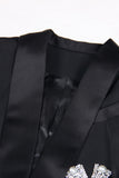 Black Velevt Shawl Lapel Women Blazer med rosett