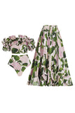 Off The Shoulder tredelade gröna rosa blommiga volangbadkläder med överdrag