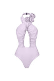 Halter 3D Flower Cut Out 2-delad lila baddräkt med täckklänning