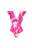 Fuchsia tvådelad V-ringad baddräkt med överdrag