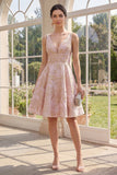 V-ringad A-linje rouge midi jacquard blommig klänning