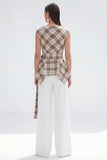 Brown Grid tvådelade Bateau Neck Damkostymer