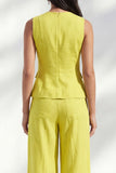 Citrongul rund hals Slim Fit lång damkostym