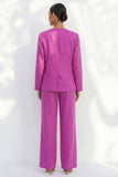 Fuchsia V-ringad satin lång damkostym med en knapp