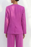 Fuchsia V-ringad satin lång damkostym med en knapp
