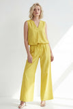Butter Yellow V-ringad slim fit lång damdräkt med bälte