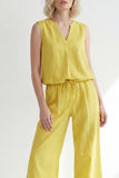 Butter Yellow V-ringad slim fit lång damdräkt med bälte