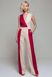 V-hals ColorBlock Light Khaki Damoverall