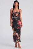 Halter Champagne Halter Sheath Maxi Blommig Klänning