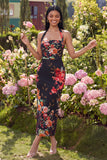 Halter Champagne Halter Sheath Maxi Blommig Klänning