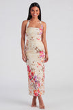 Halter Champagne Halter Sheath Maxi Blommig Klänning