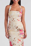 Halter Champagne Halter Sheath Maxi Blommig Klänning