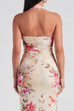 Halter Champagne Halter Sheath Maxi Blommig Klänning