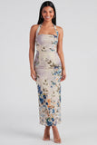 Halter Champagne Halter Sheath Maxi Blommig Klänning