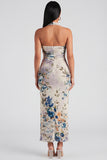 Halter Champagne Halter Sheath Maxi Blommig Klänning