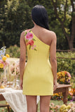 Gul enaxlad bodycon broderad blommig miniklänning