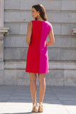 Fuchsia och röd ärmlös mini-arbetsklänning med bodycon