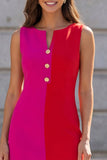 Fuchsia och röd ärmlös mini-arbetsklänning med bodycon