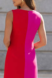 Fuchsia och röd ärmlös mini-arbetsklänning med bodycon