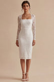 Bodycon Lace Långärmad Blommig Vit Boho-förlovningsklänning